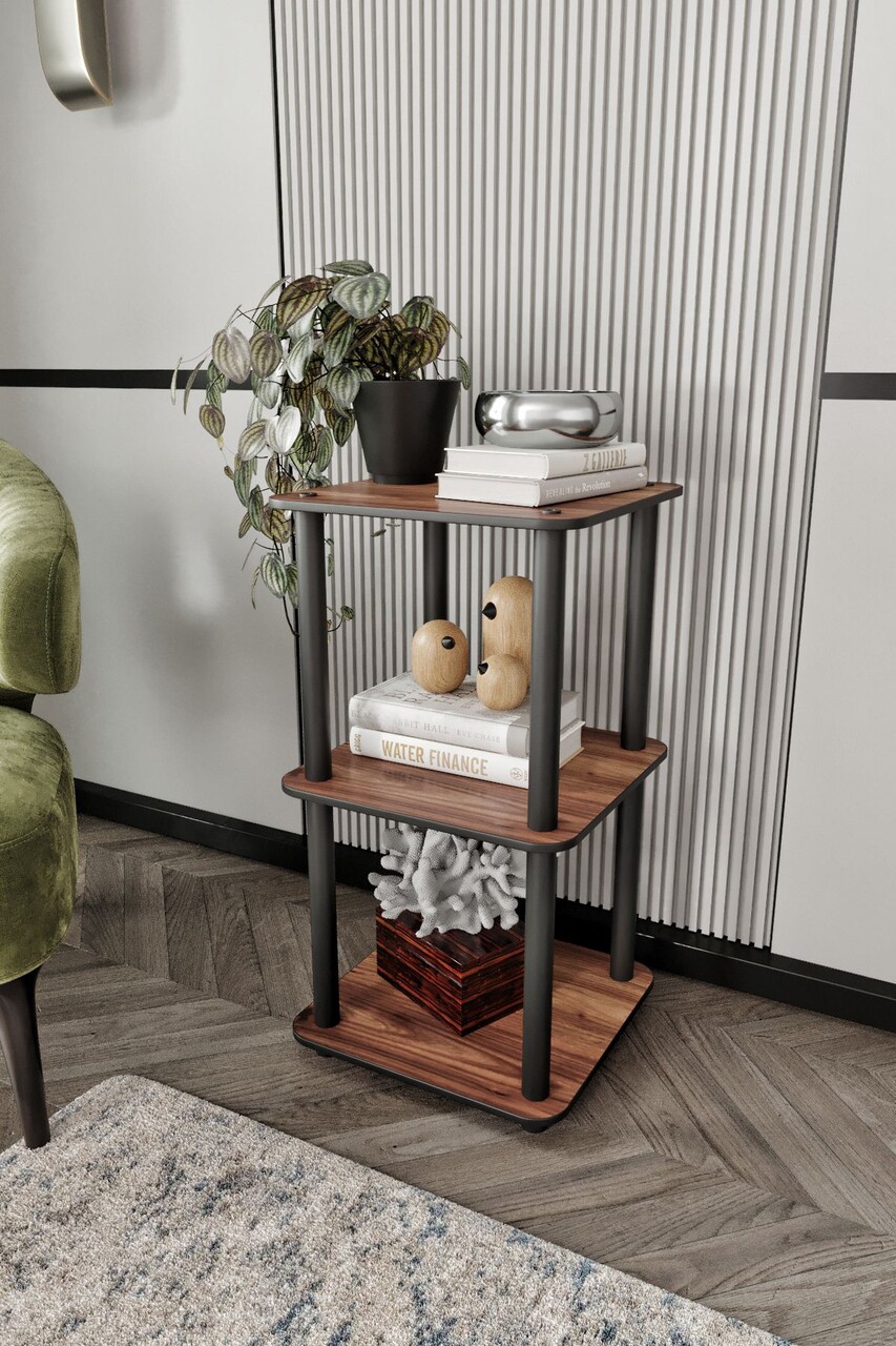 Corp biblioteca, Hanah Home, Bookcase 3 Tiers Square, 34x72x34 cm, MDF , Maro - imagine 4